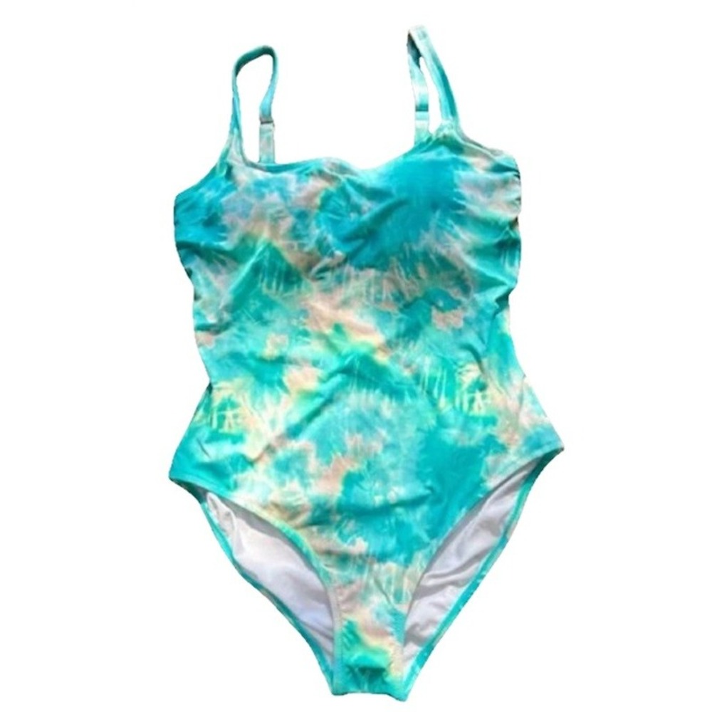 NWT Calme LG 1 Pc Maillot Tank Swimsuit Teal 117618